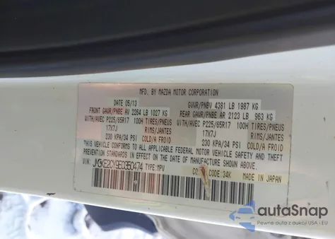 2014 Mazda Cx-5 Touring z USA, uszkodzony, nr VIN JM3KE2CY9E0350474